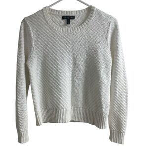 Banana Republic White Textured Crew Neck Sweater‎ Petite Small